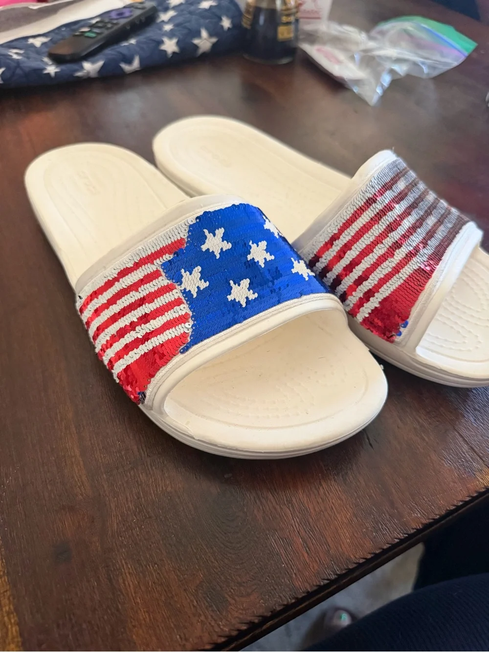 Crocs Sloane American Reverse Sequin Slides Womens 10
